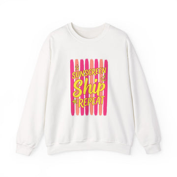 Sunscreen Ship Repeat Sweatshirt | Cruise Vacation, Nautical Tropical