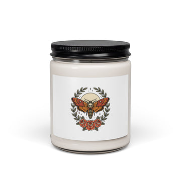 Moth & Roses Candle, Soy Jar Candle | Traditional Tattoo Flash, Floral Banner