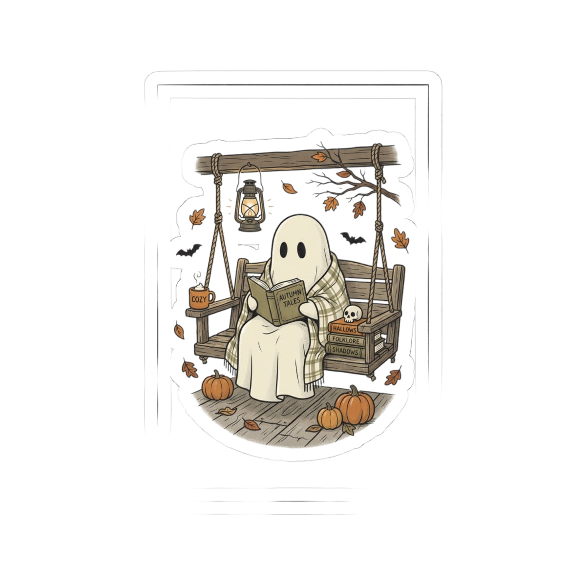 Ghost Reading on Porch Sticker | Spooky Reader, Halloween Bookish