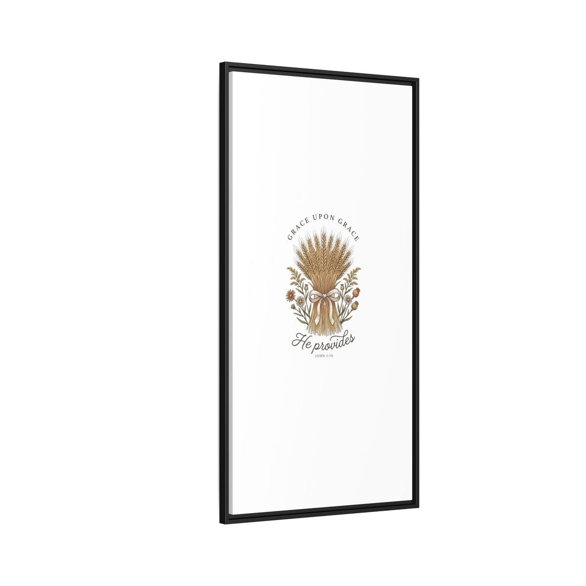 Framed Matte Canvas Wall Art — "He Provides" Wheat & Floral Religious Print