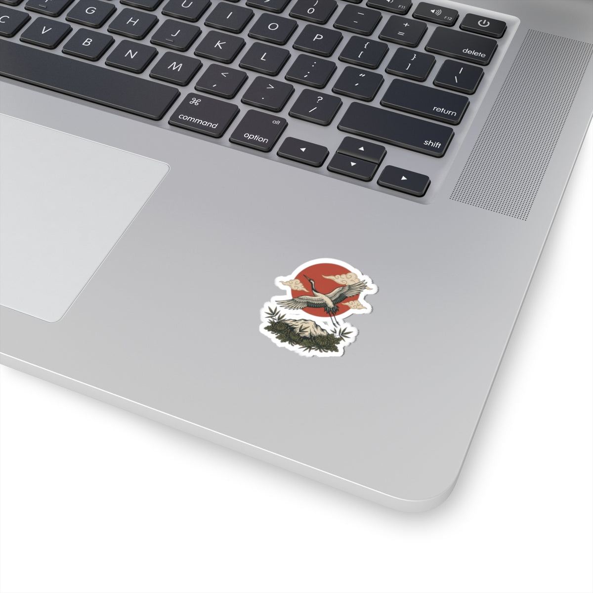 Flying Crane with Sun Sticker | Traditional Tattoo-Inspired, Vintage Flash