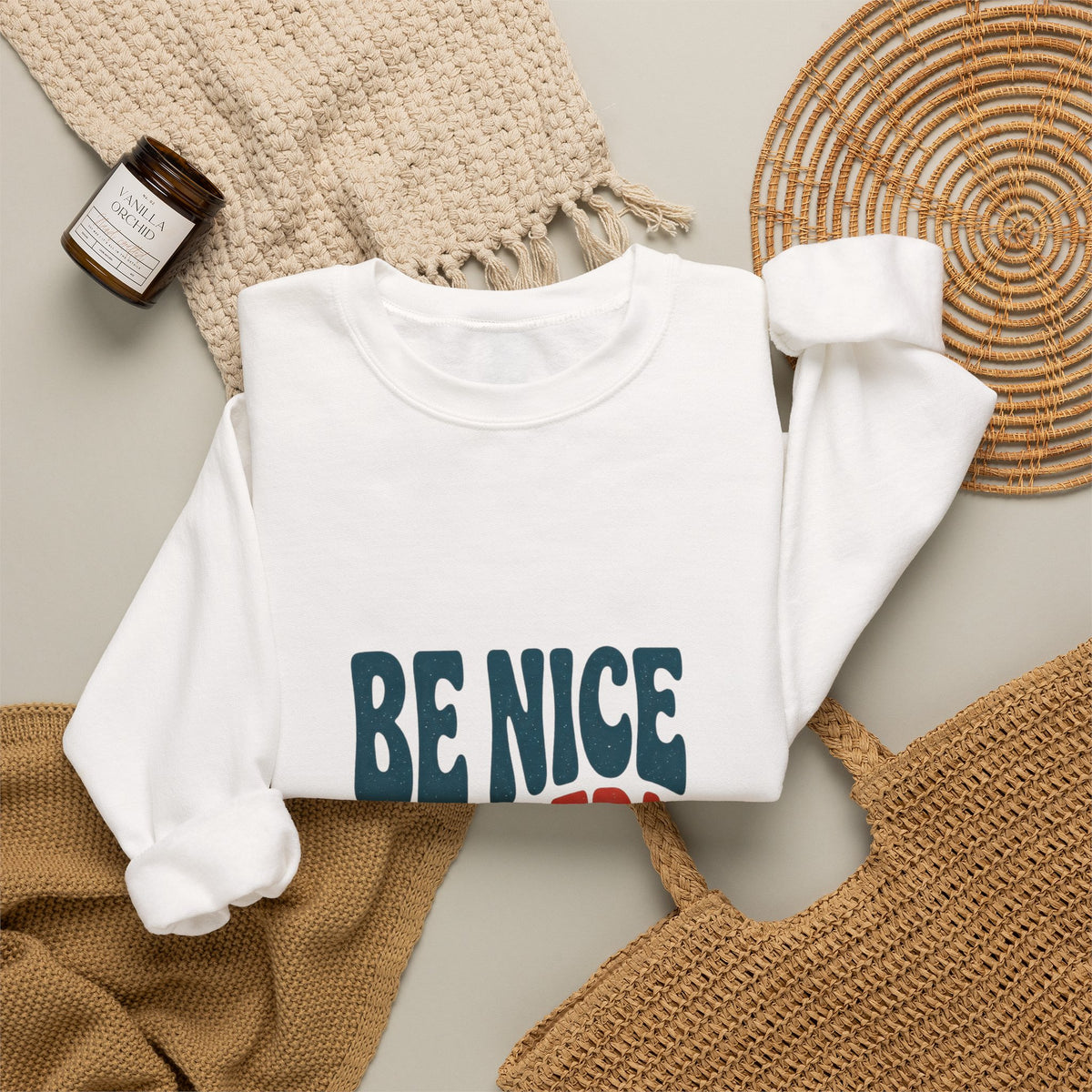 Be Nice You Jerk sweatshirt | retro typography, bold phrase