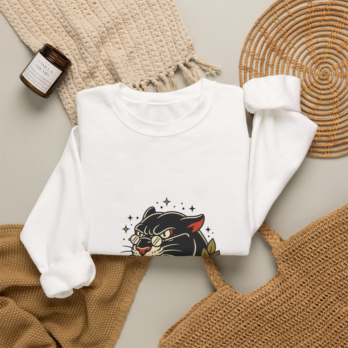 Teacher Life Sweatshirt | Traditional Tattoo Cat, Banner & Roses