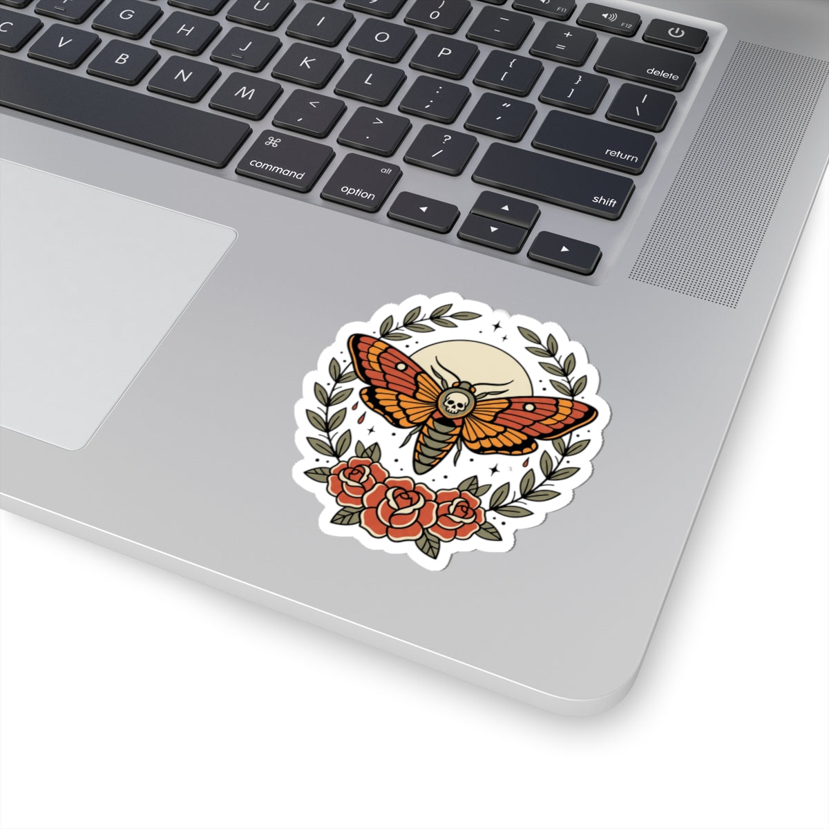 Death's-Head Moth Kiss-Cut Sticker | Traditional Tattoo Floral Flash