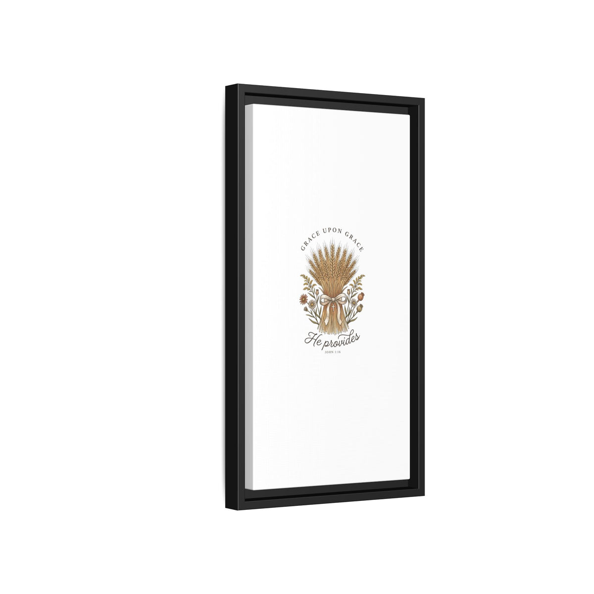 Framed Matte Canvas Wall Art — "He Provides" Wheat & Floral Religious Print
