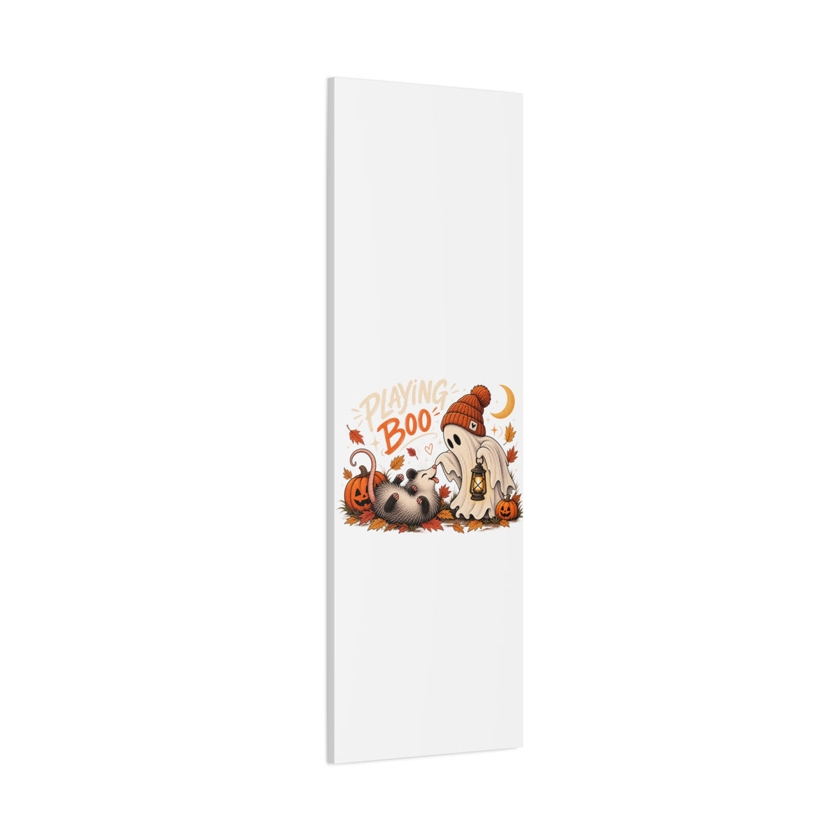 Playing Boo Canvas Wall Art — Cute Halloween Ghost & Possum Matte Stretched Print