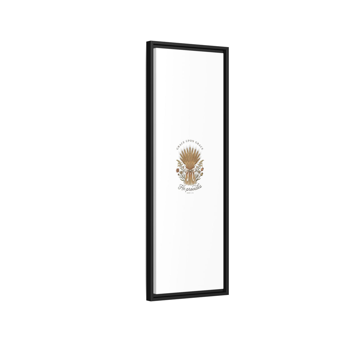 Framed Matte Canvas Wall Art — "He Provides" Wheat & Floral Religious Print