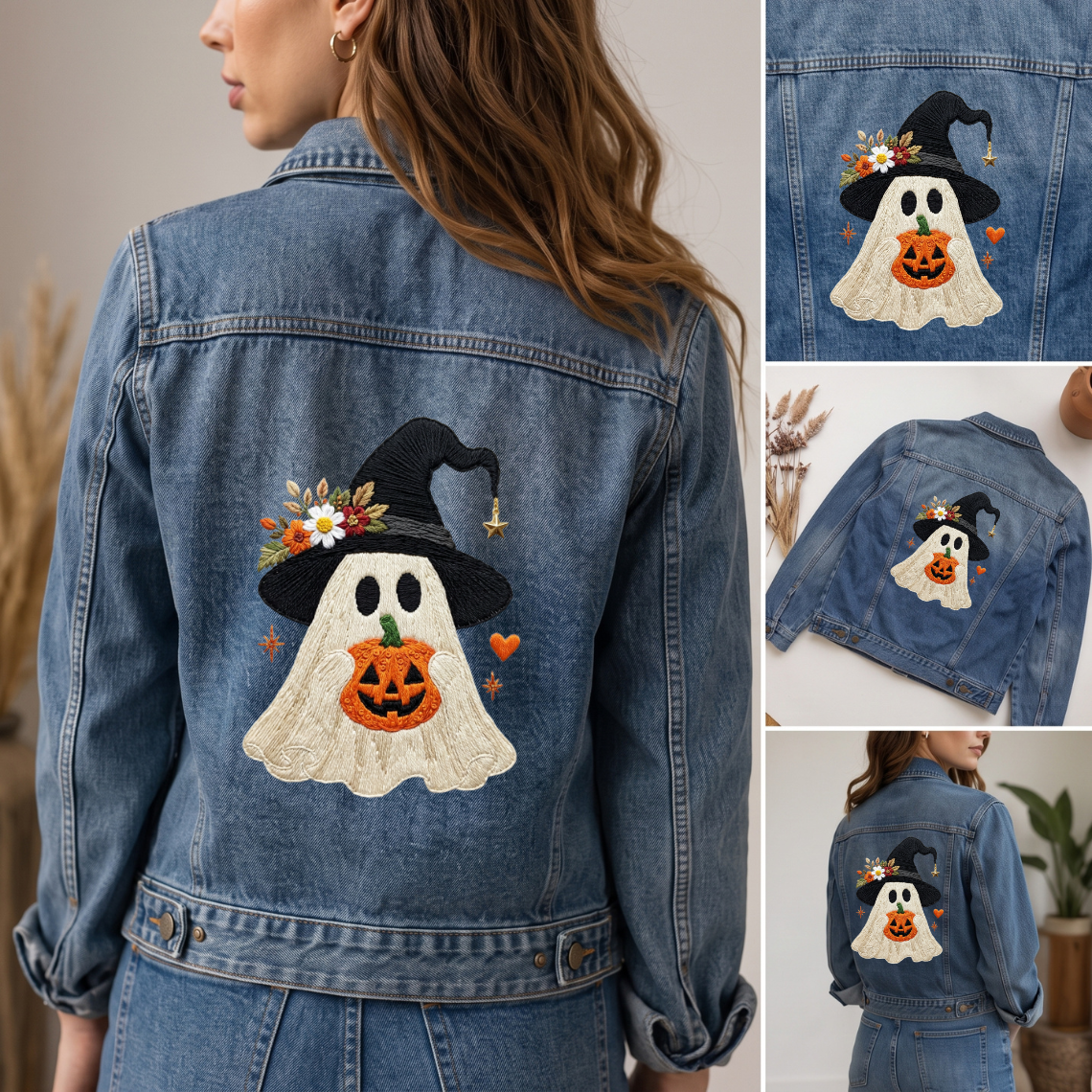 Witch Ghost Pumpkin Embroidery Design