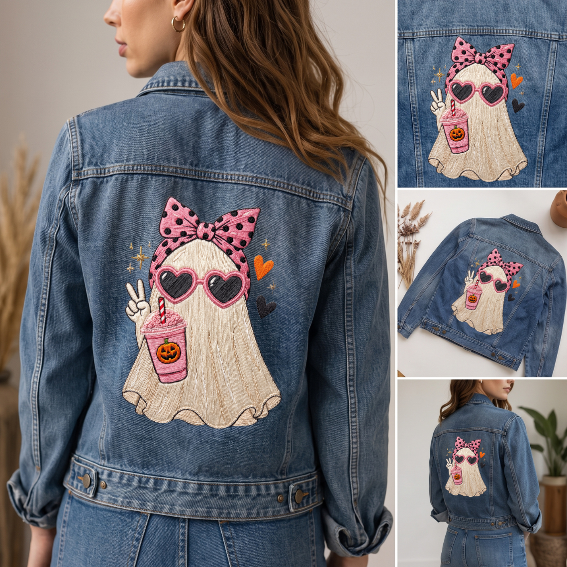 Halloween Ghost Pink Drink Embroidery Design