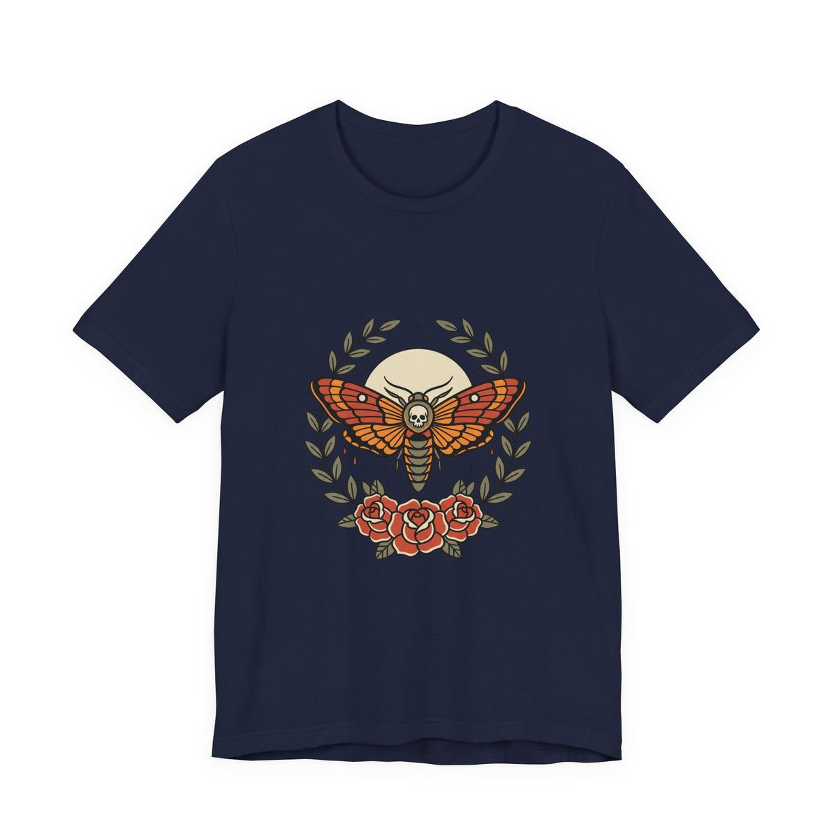 Moth & Roses Traditional Tattoo Tee | Vintage Flash, Thick Outline