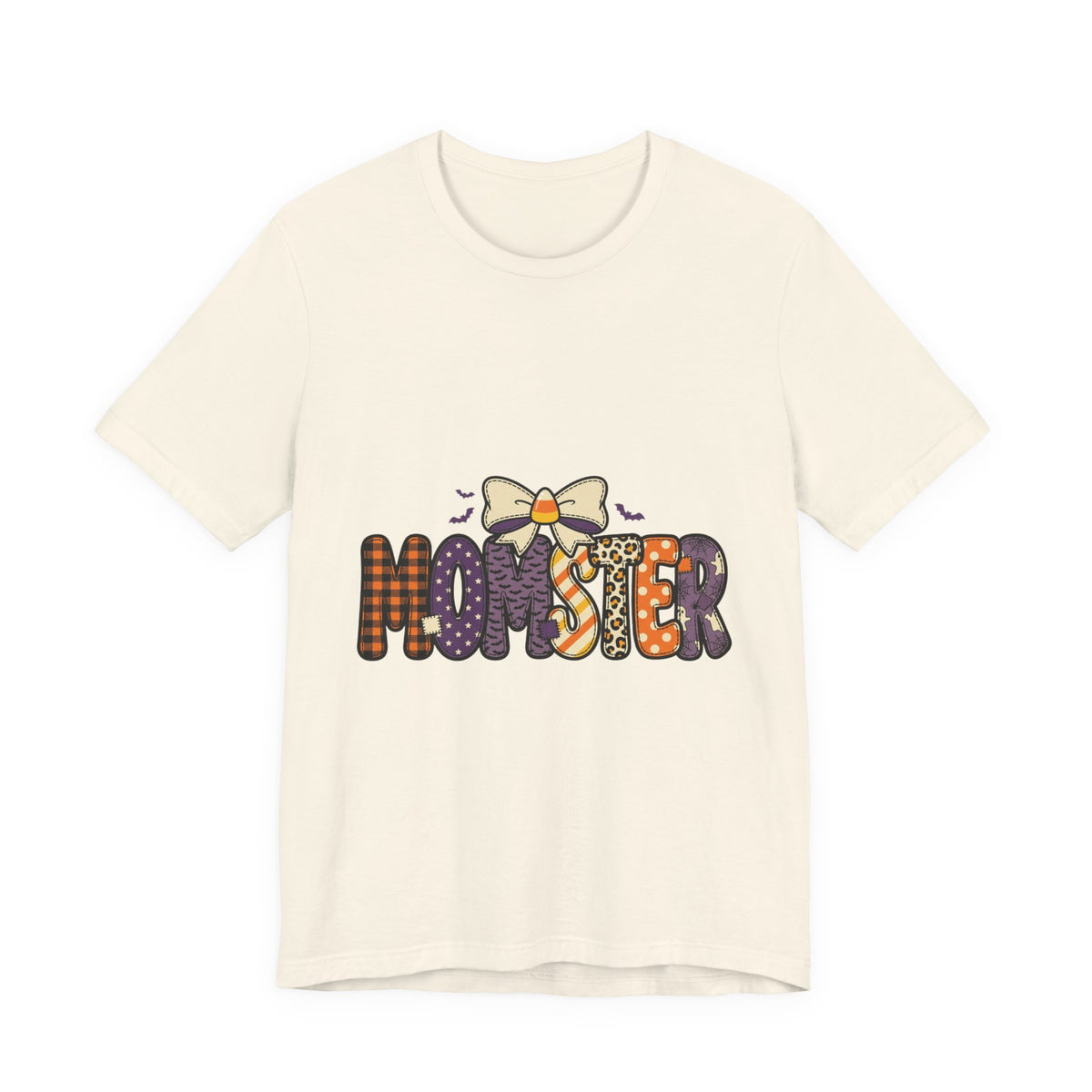 Momster Halloween Graphic Tee | Momster Bat Bow Plaid Orange Purple