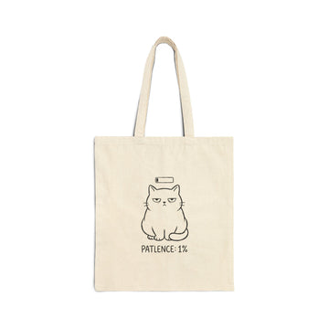 Grumpy Cat Illustration Tote | Patience 1% canvas tote, grumpy humor