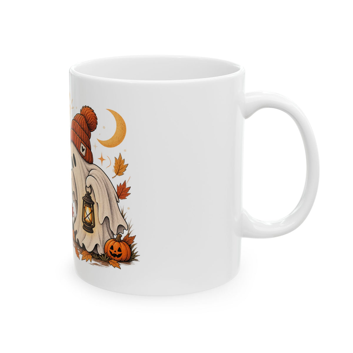 Halloween Ghost & Raccoon Mug - "Playing Boo" Ceramic Coffee Cup (11oz/15oz)