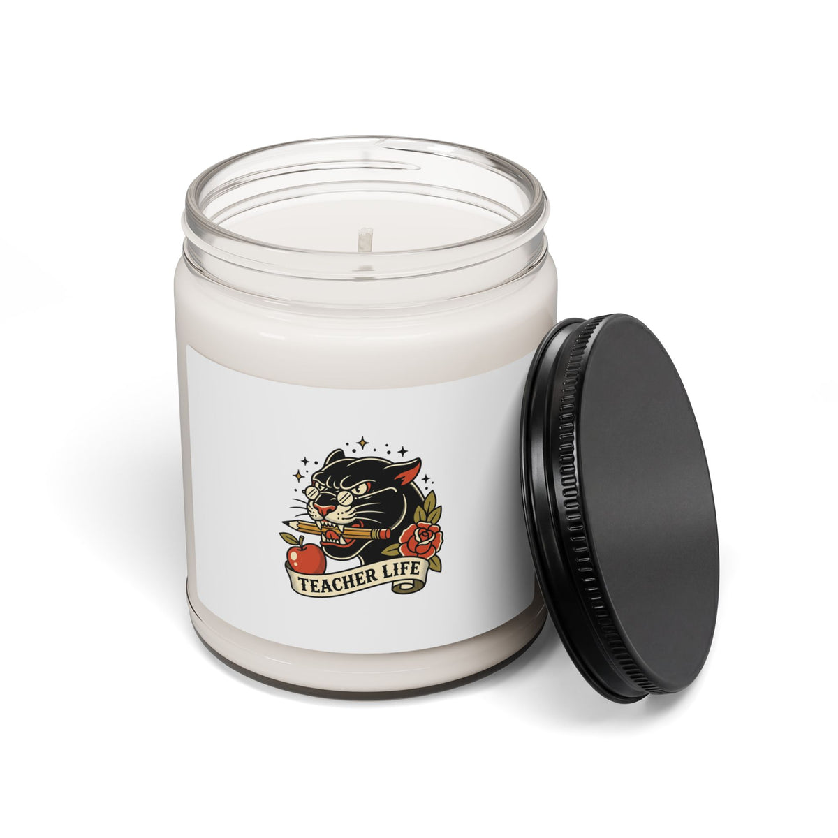 Teacher Life Cat Candle, Traditional Tattoo-Inspired, Soy Jar