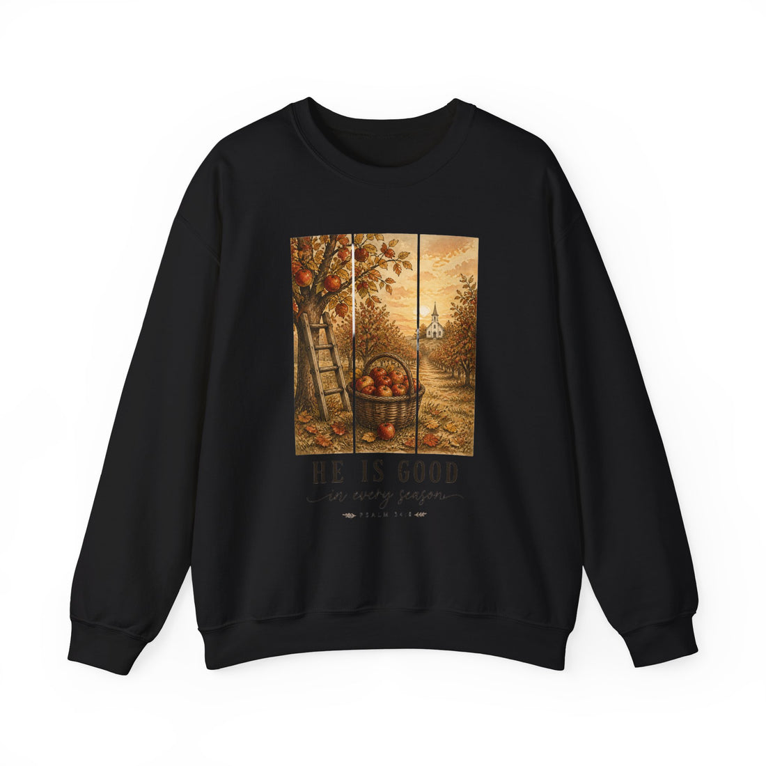 He Is Good Christian Autumn Crewneck Sweatshirt | Fall Scripture, Pumpkins & Leaves