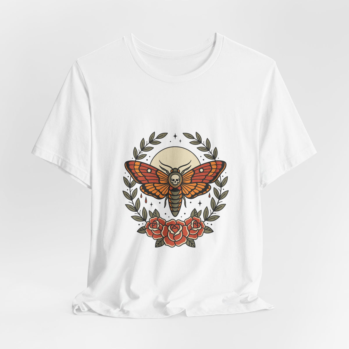 Moth & Roses Traditional Tattoo Tee | Vintage Flash, Thick Outline