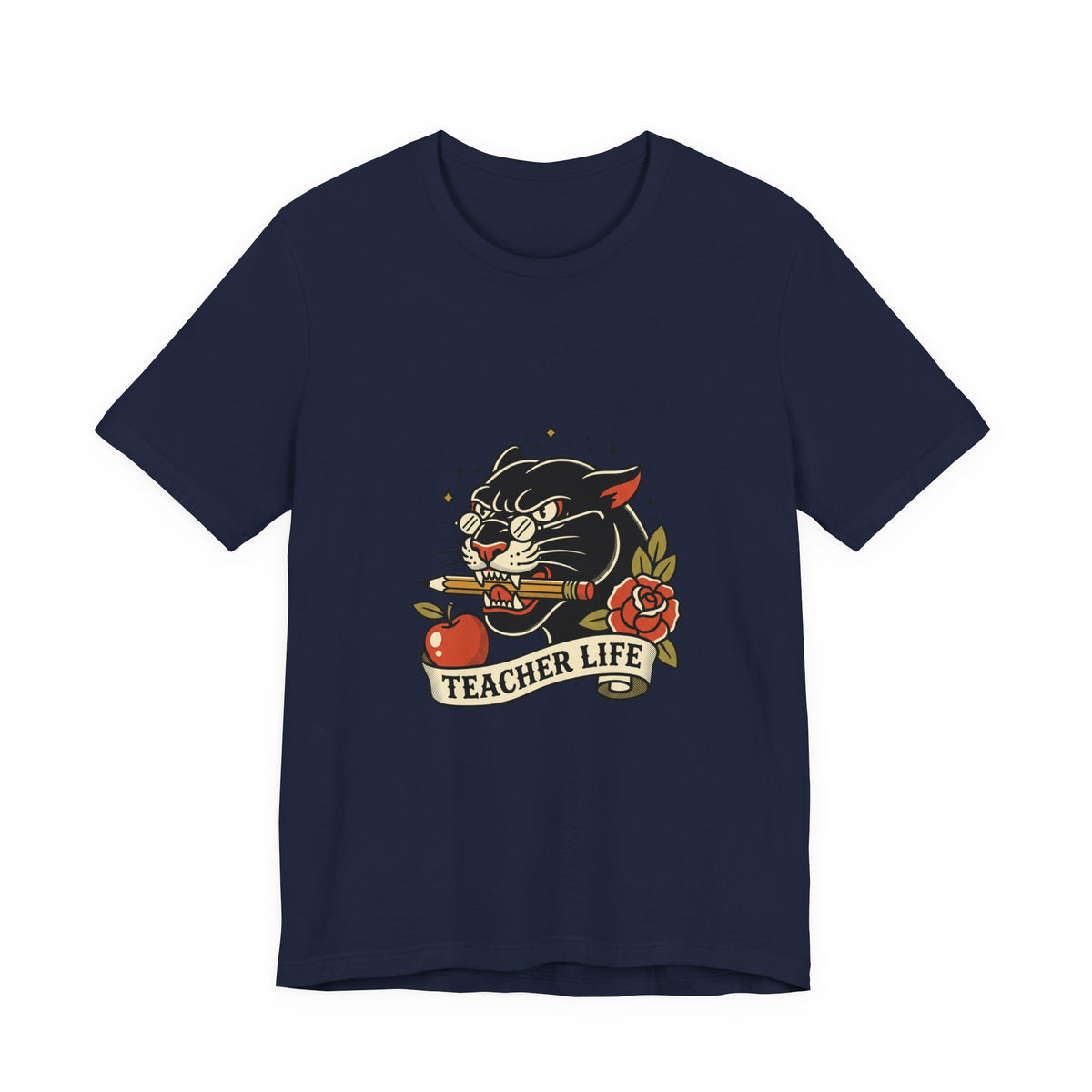 Teacher Life Tee | Traditional Tattoo Panther, Banner & Roses