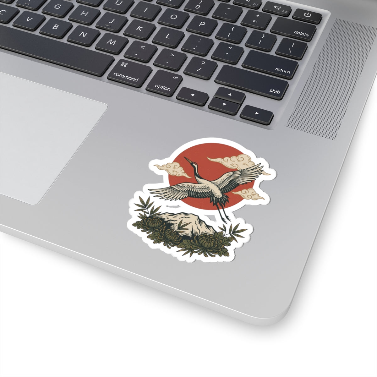Flying Crane with Sun Sticker | Traditional Tattoo-Inspired, Vintage Flash