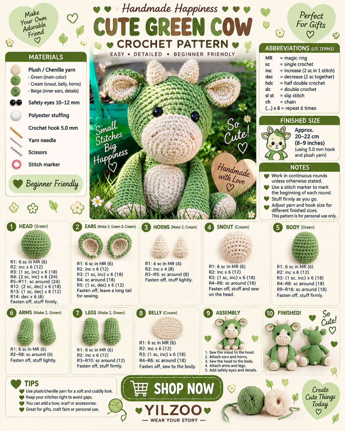 Crochet Dinosaur Pattern PDF | Cute Amigurumi Dino Crochet Pattern | Handmade Dinosaur Toy