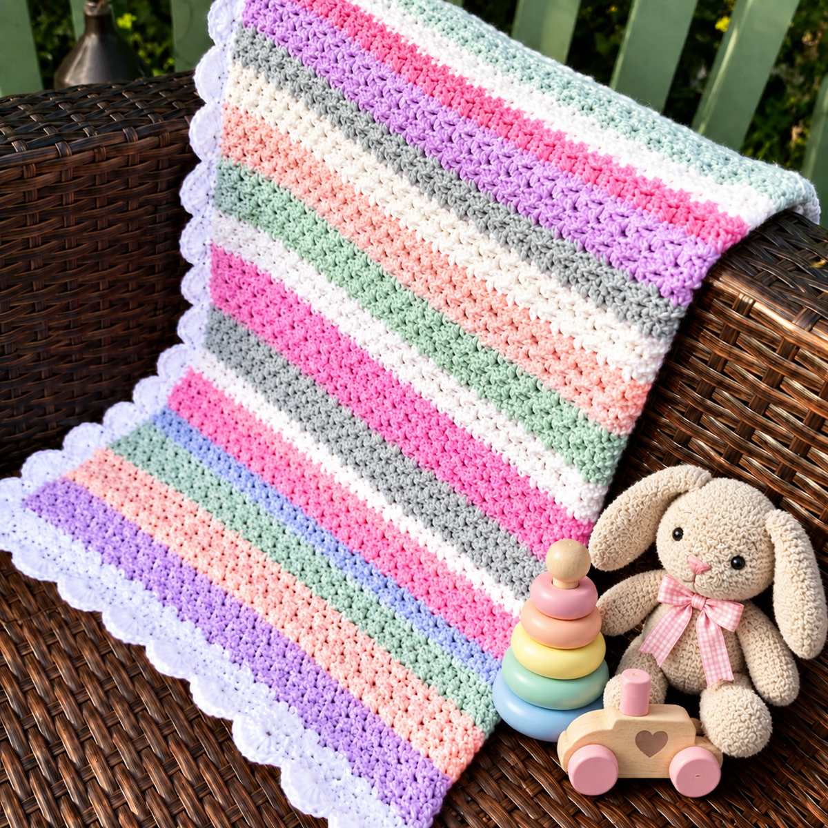 Multicolor Crochet Baby Blanket Pattern PDF | Pastel Striped Baby Blanket | Crochet Pattern