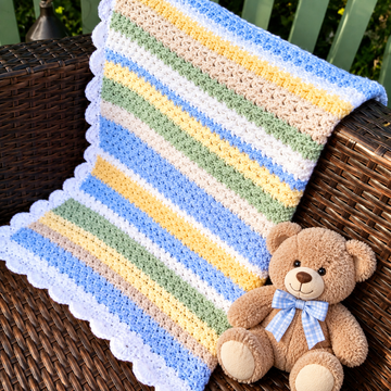 Crochet Baby Blanket Pattern PDF | Blue & Green Striped Baby Blanket | DIY Crochet Pattern