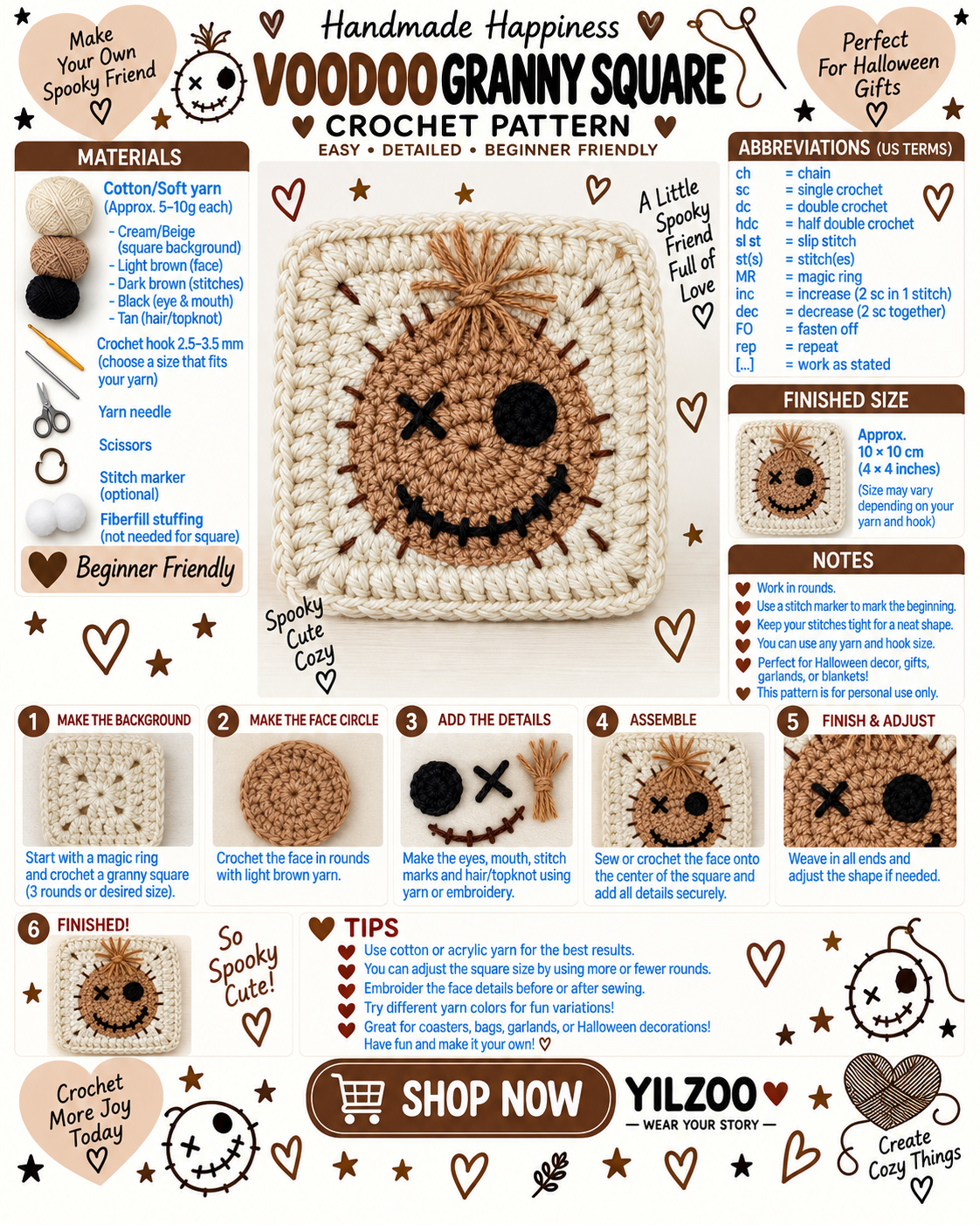 Halloween Pumpkin Granny Square Crochet Pattern | Spooky Crochet Square | Fall DIY