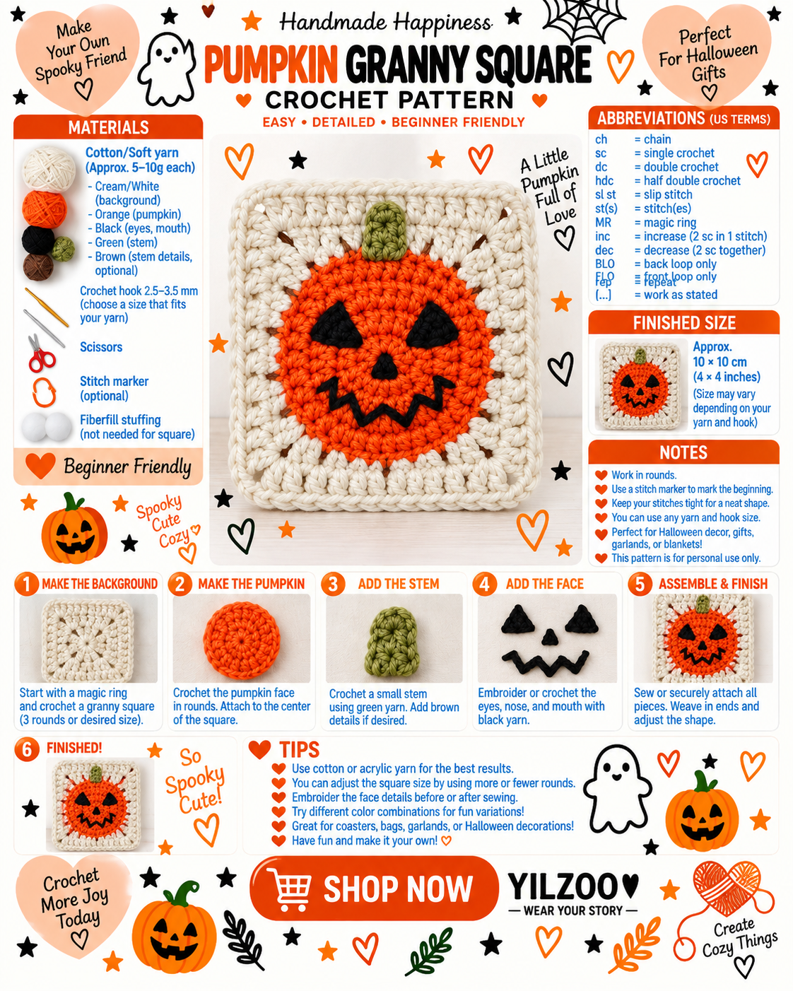 Halloween Ghost Granny Square Crochet Patterns PDF | Spooky Crochet Blanket Squares