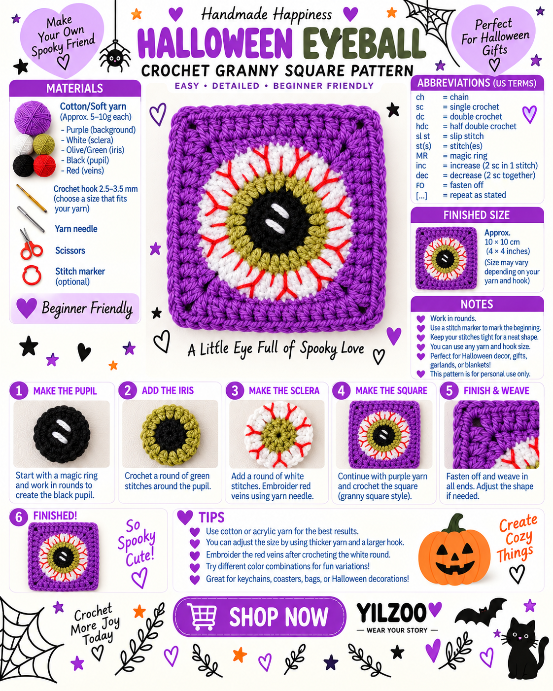Ghost Granny Square Crochet Pattern PDF | Halloween Crochet Square | Amigurumi Style