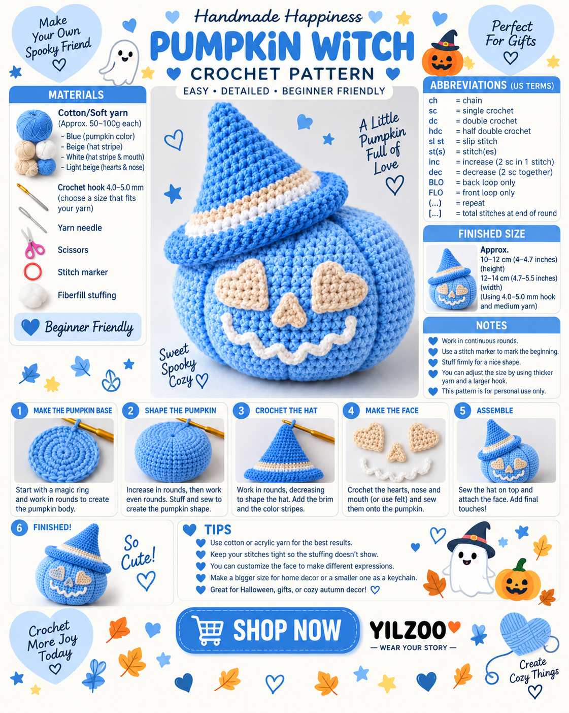 Blue Pumpkin Crochet Pattern PDF | Cute Halloween Pumpkin Amigurumi | DIY Crochet Decor