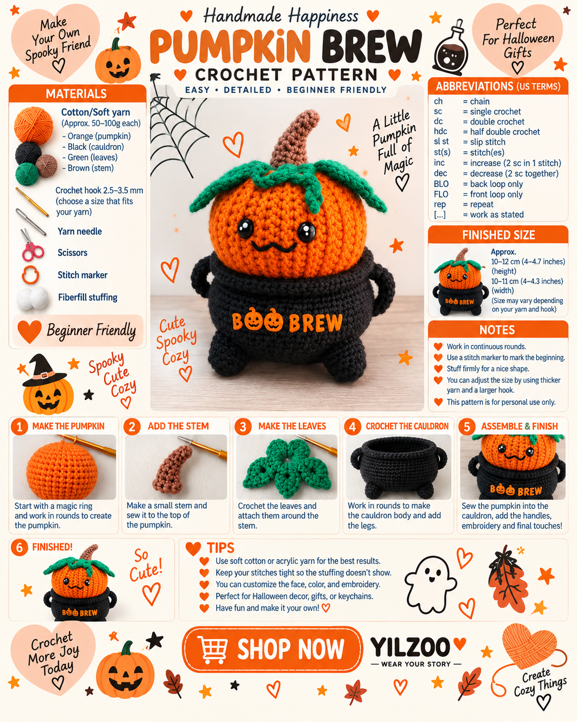 Pumpkin Cauldron Crochet Pattern PDF | Halloween Amigurumi Pattern | Spooky Crochet Decor